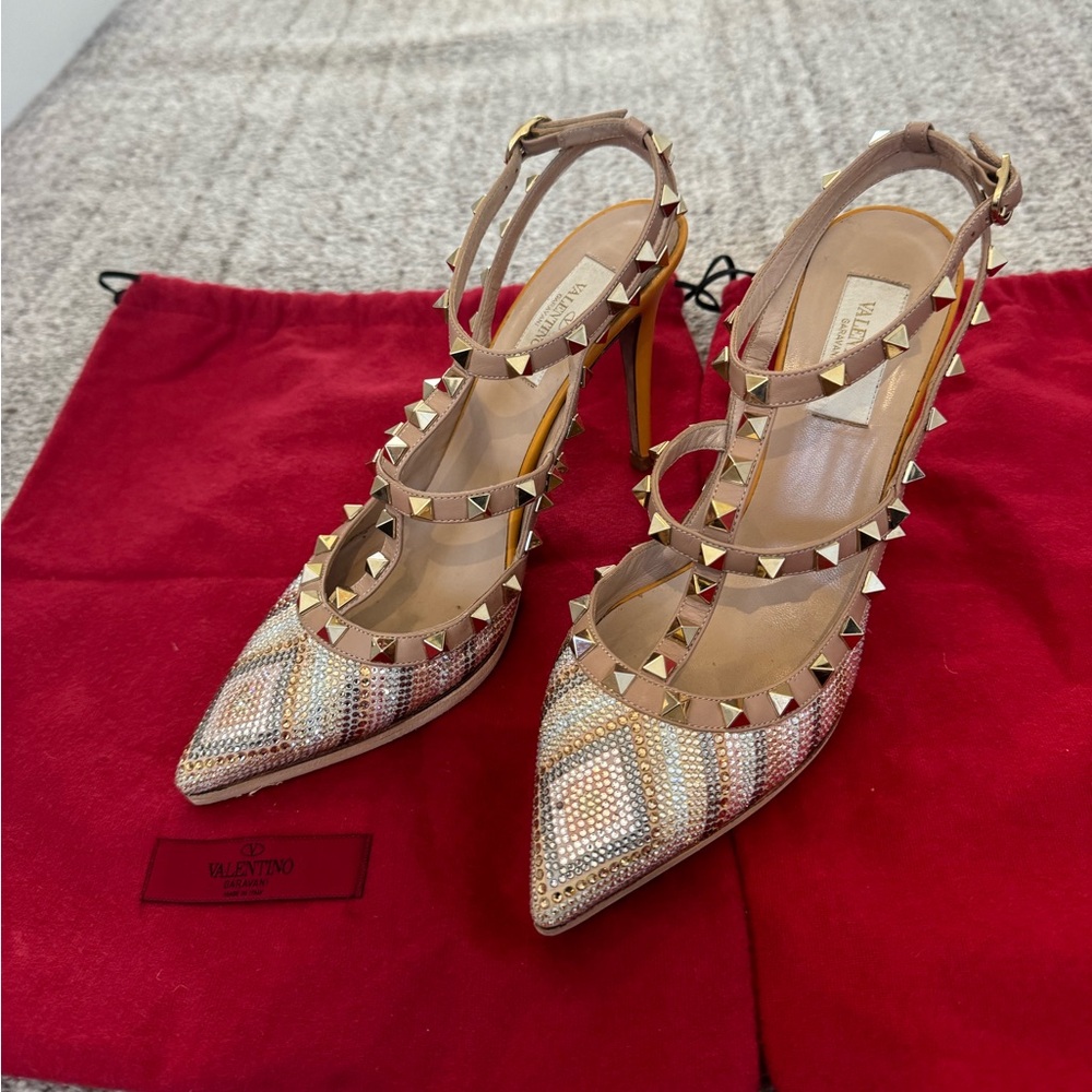 Valentino Garavani - Swarovski Crystal Rockstud Embellished Leather Heels